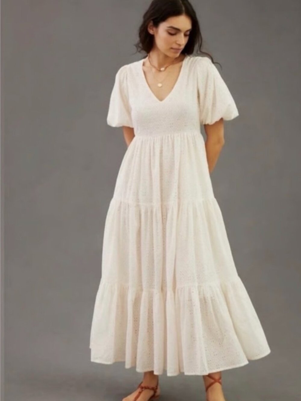 Anthropologie MOTHER‎ V-Neck Maxi Dress Size Small White Eyelet